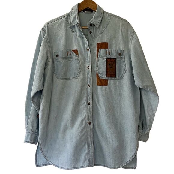Palmer E Palmer Australia Vintage Western Denim Shirt Aztec Style Ranch Medium - Picture 1 of 10